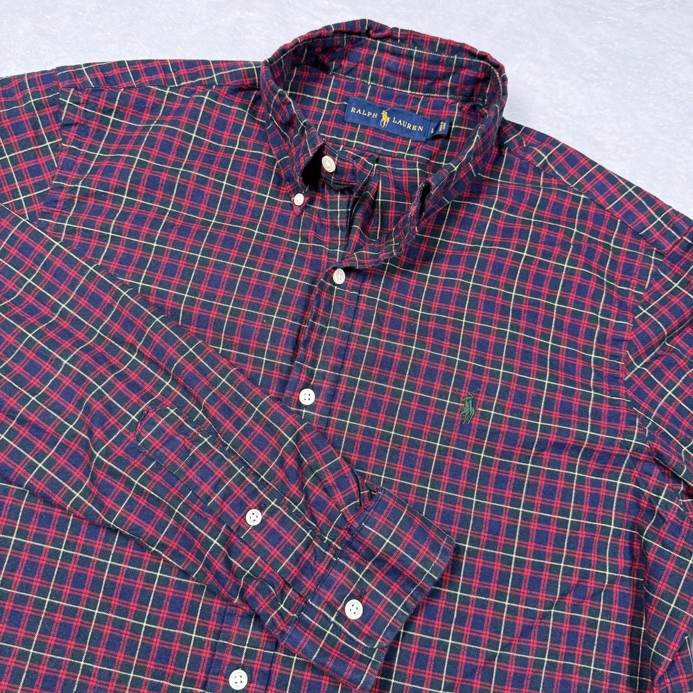 Ralph Lauren Shirt Mens Large Blue‎ Red Plaid Flannel Button Down Long Sleeve